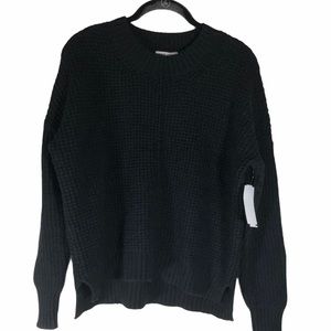 NWT Sweet Romeo XS Sweater Black Pullover Crew Neck Casual Thick Waffle Knit